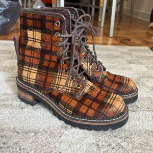 See by Chloé Marta Tartan Plaid Calf Hair Hiking Boots – Size 38 (US 8) Rare des